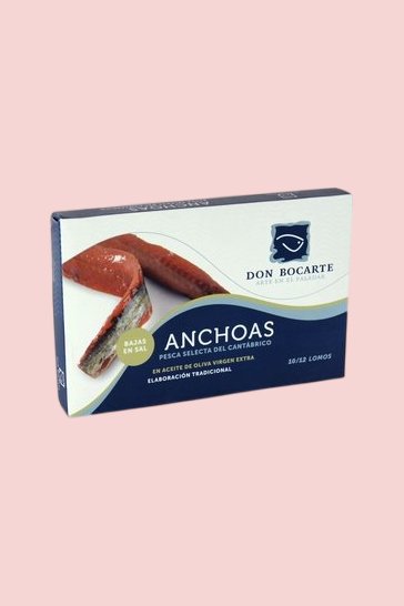 Anchois de Cantabrie Don Bocarte à l'huile d'olive, faible teneur en sel (120 gr - 10/12 filets)