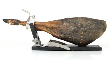 Support à jambon Jamotec JP Luxe avec le jambon sur  l'étrier replié