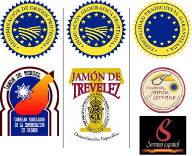 Identifiants et timbres des différents types de jambon serrano