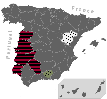 Map of Spain: jamon production areas
