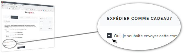 Page web où nous vous demanderons si vous souhaitez envoyer la commande comme cadeau